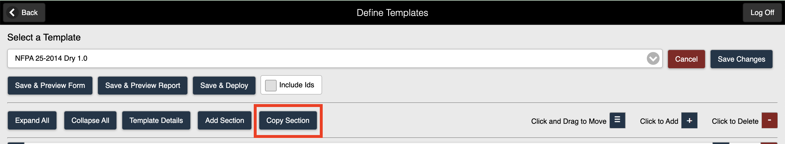 Copy Section button on the form edit page